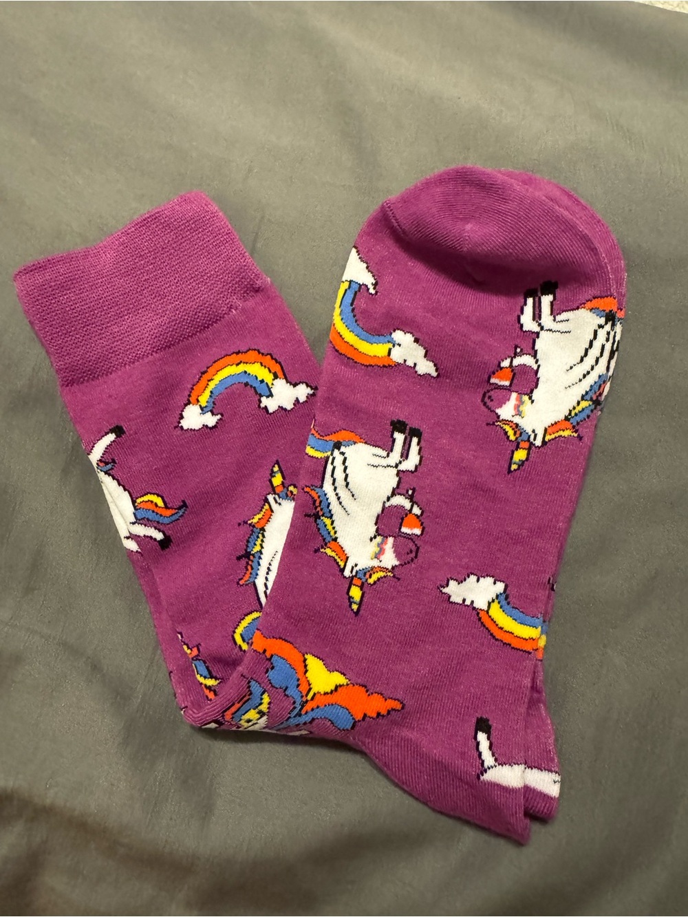 Sillies Socks - NWOT Purple Unicorn & Rainbow Crew Length Novelty Socks